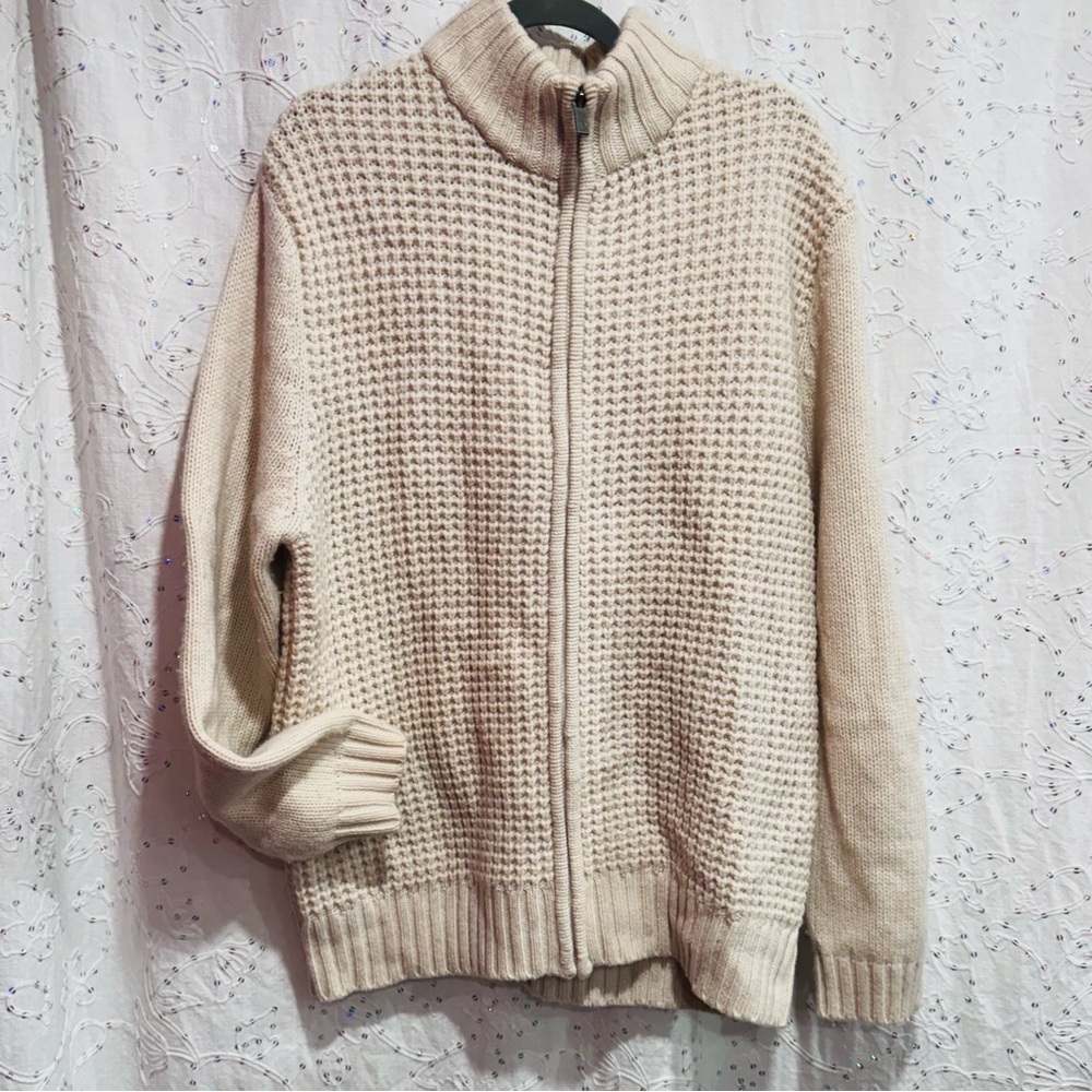 Hudson North Lambswool Limited Edition Full-Zip Sweater Jacket Off White Size L